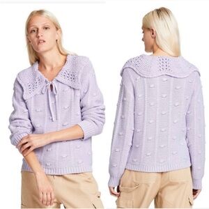 NEW Sandy Liang x Target Lilac Purple Pointelle Crochet Knit Pullover Sweater